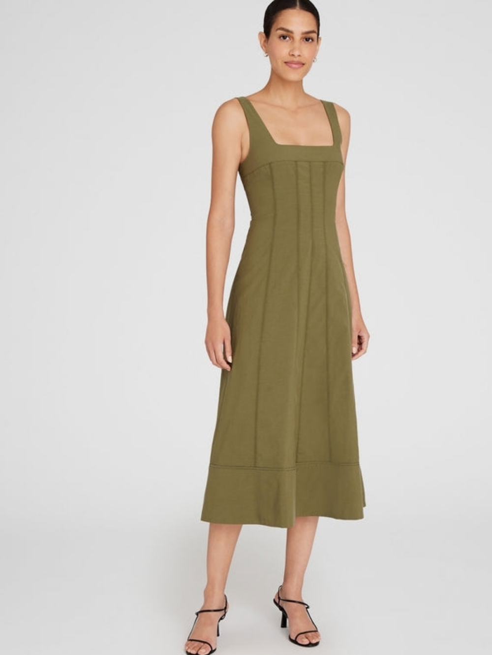 Club Monaco Olive Green Square-Neck Midi Dress